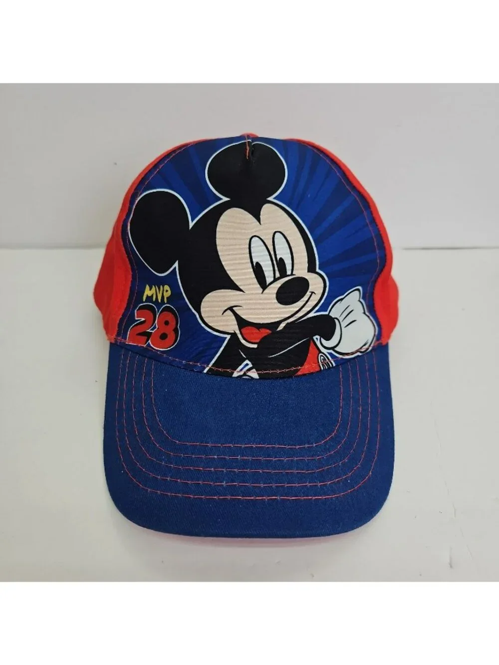 Disney Mickey Mouse Kids Baseball Cap MVP 28 Red Blue Cotton OSFM Youth Boys